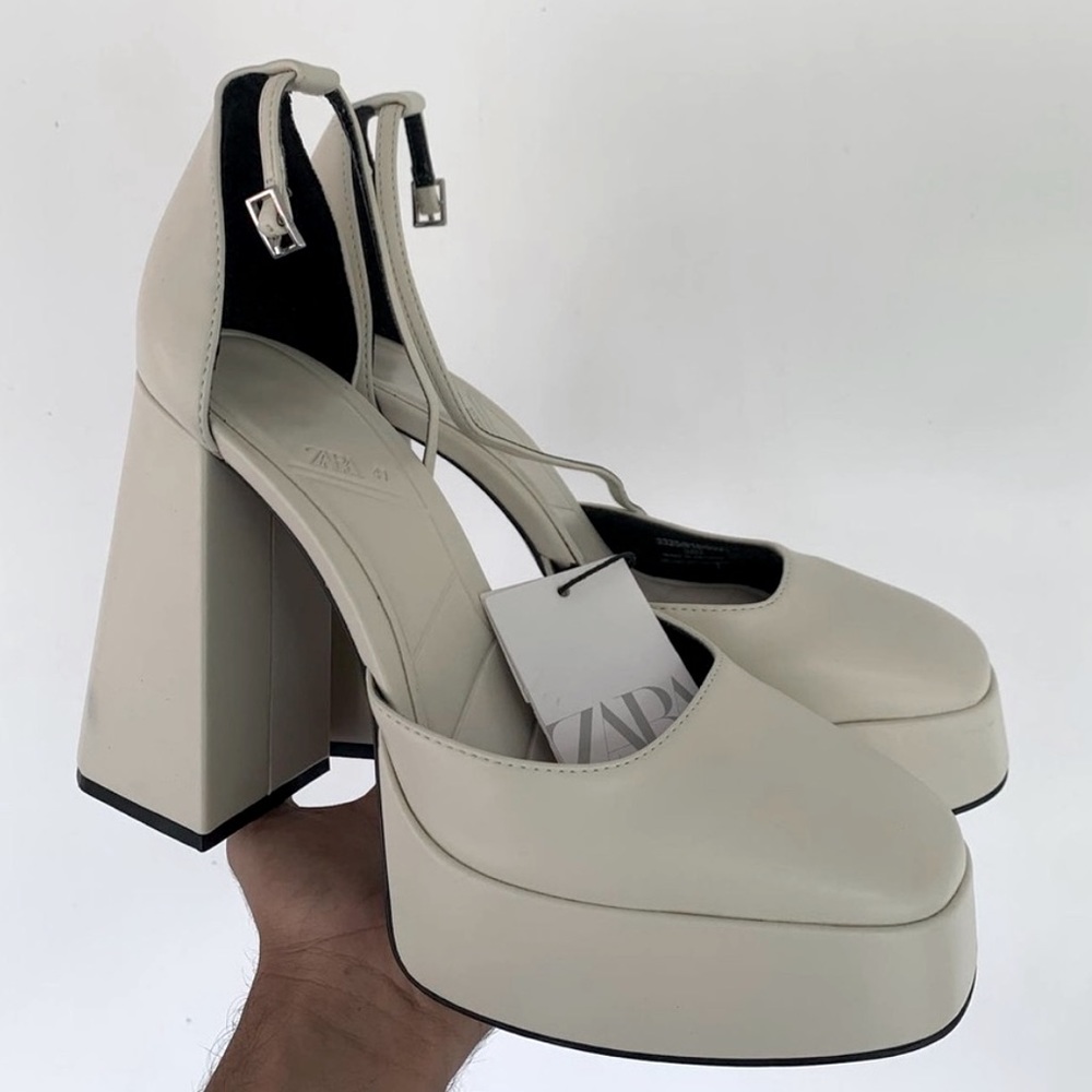 Zara - White Block Platform Heels